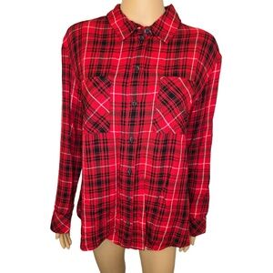 Sanctuary Red ButtonUp Shirt Long Sleeve Chest Pockets‎ Collared Small